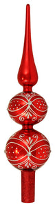 Chic Glittered Finial Christmas Tree Topper, Red Hot, Shiny, 13"