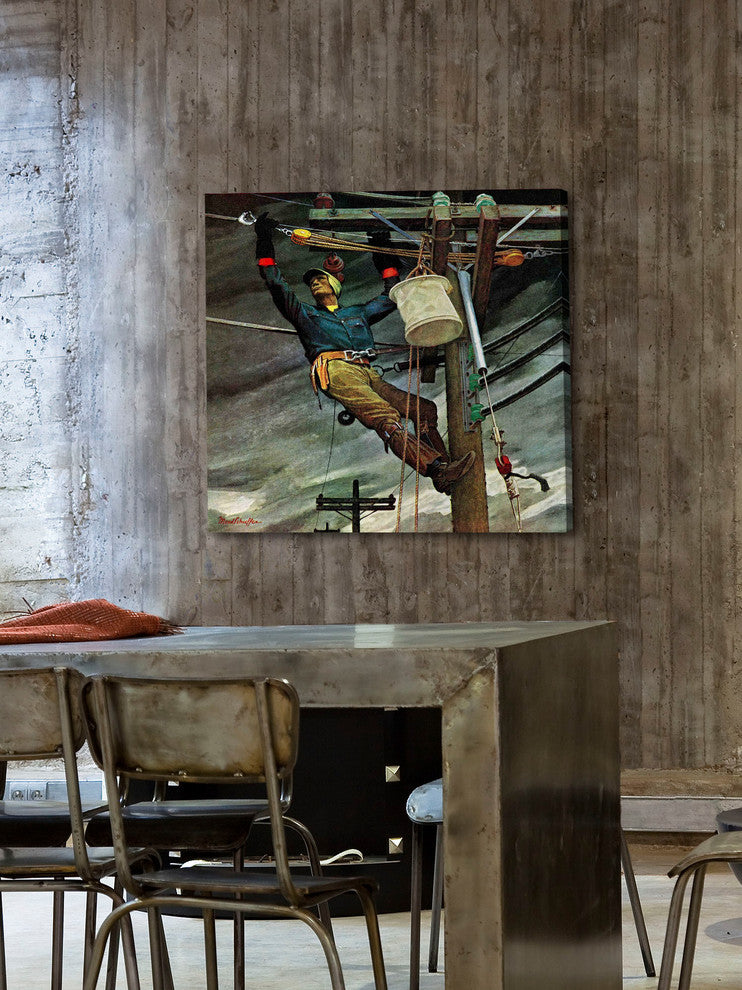 "Telephone Lineman" Painting Print on Canvas by Mead Schaeffer