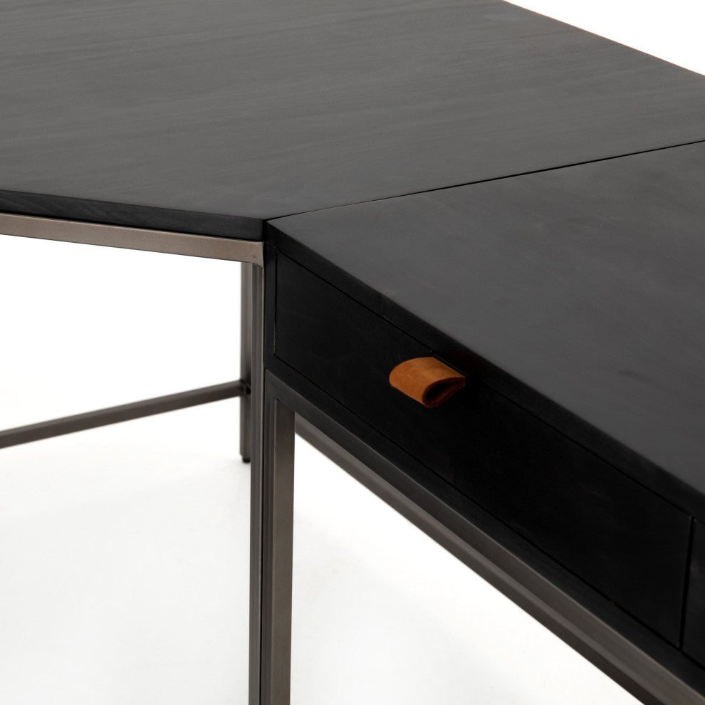 Trey Desk System With Filing Cabinet Black Wash, Natural Iron, Toffee Leather