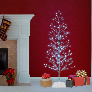 60"H Indoor/Outdoor Artificial Christmas Tree with Cool White LED Lights, Silver