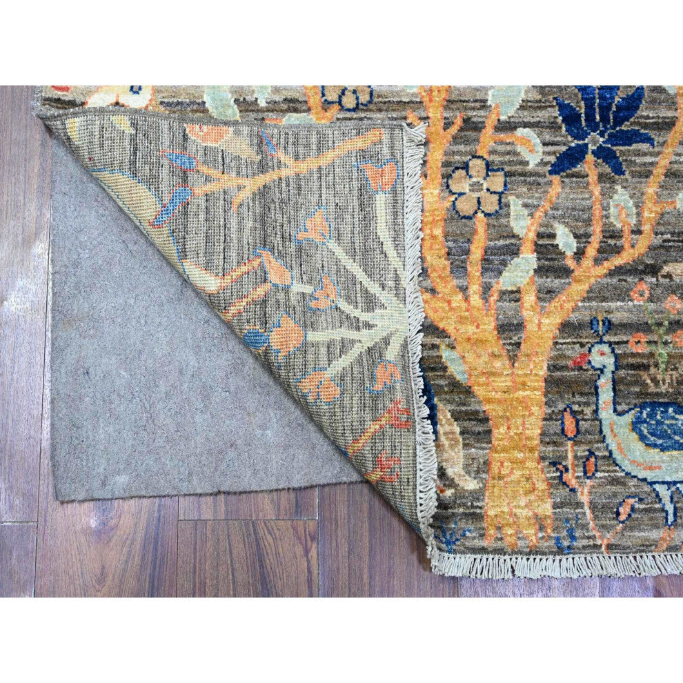 Mink Gray Pure Wool Afghan Peshawar Hand Knotted Oriental Rug, 3'2"x5'