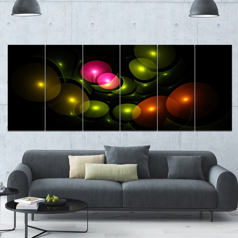 Multi Color 3D Surreal Circles, Abstract Wall Art Canvas, 70"x28", 6 Panels