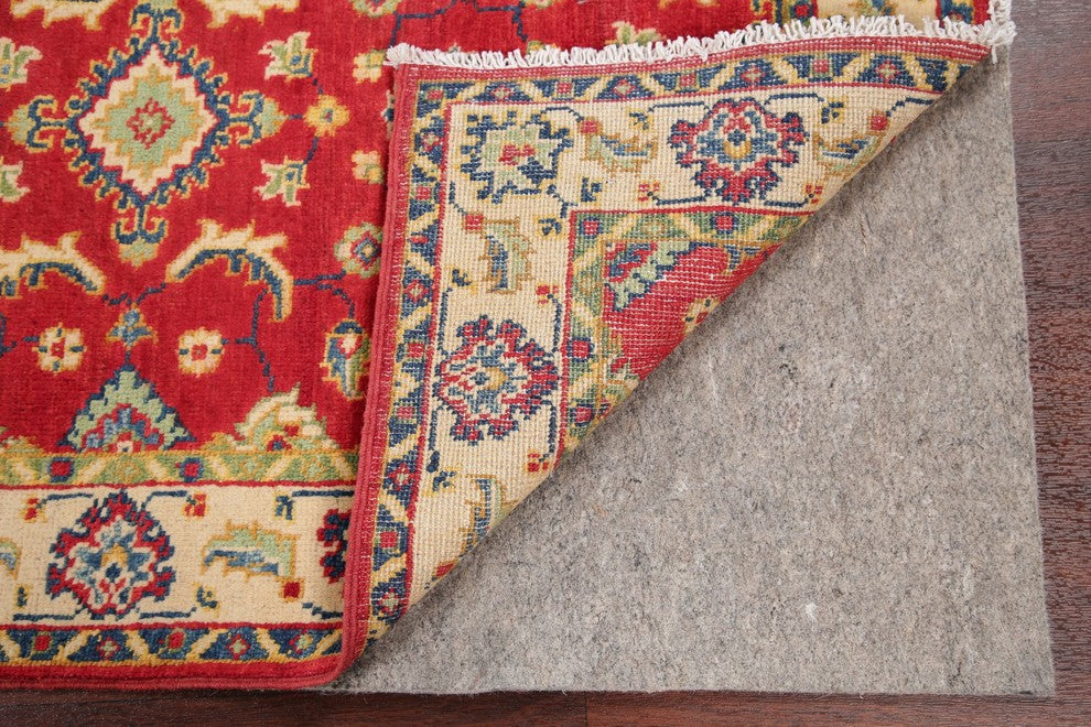 Hand-Knotted Oriental Pakistani Kazak Traditional Wool Area Rug, Red, 4'4"X2'8"