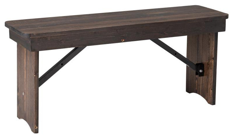 HERCULES Series 40" x 12" Solid Pine Folding Farm Bench, Mahogany