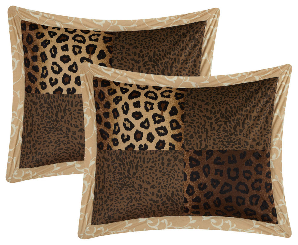 Tucson Leopard Print 7-Piece Bedding Comforter Set, Brown, Queen
