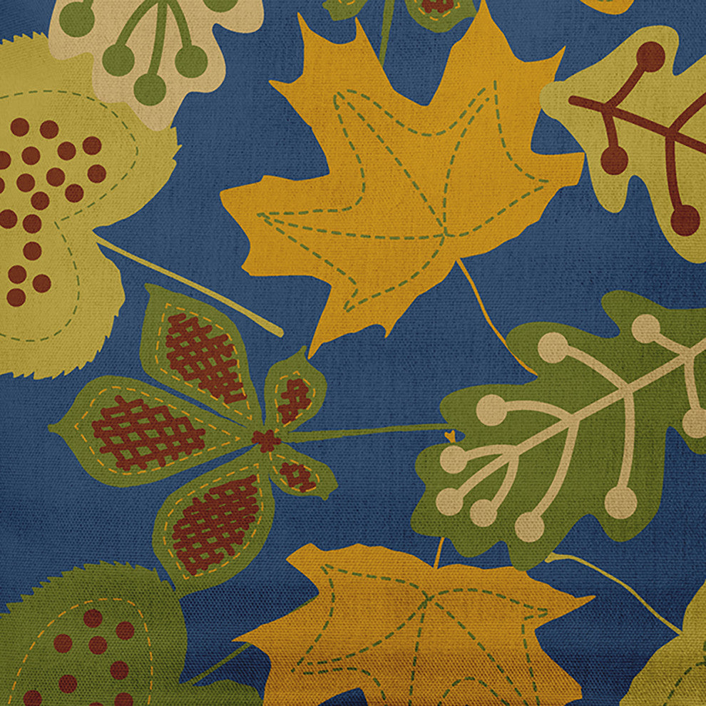 18" x 18" Fall Leaves Indoor/Outdoor Polyester Throw Pillow, Blue