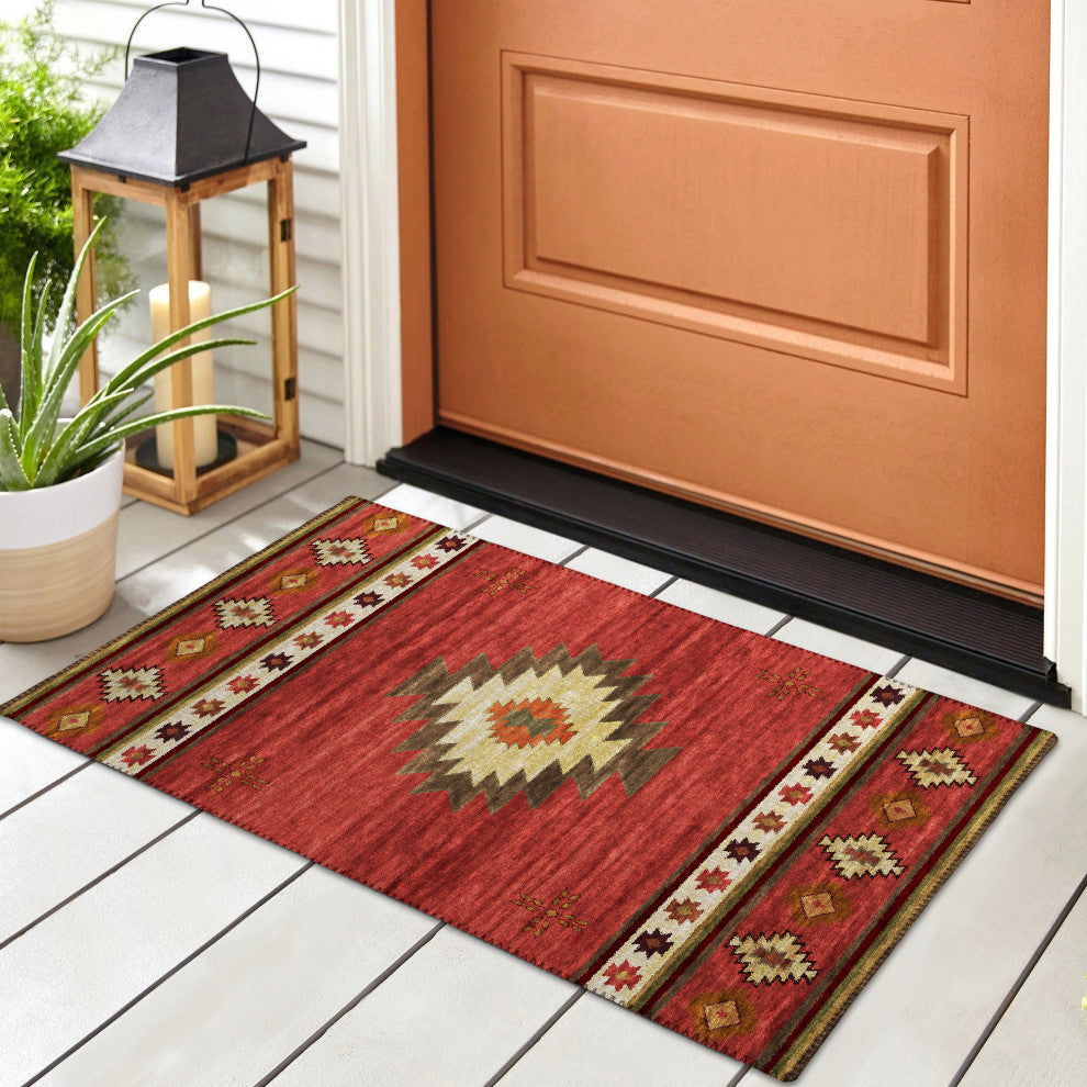 Indoor/Outdoor Phoenix PH4 Paprika Machine Washable 1'8" x 2'6" Rug