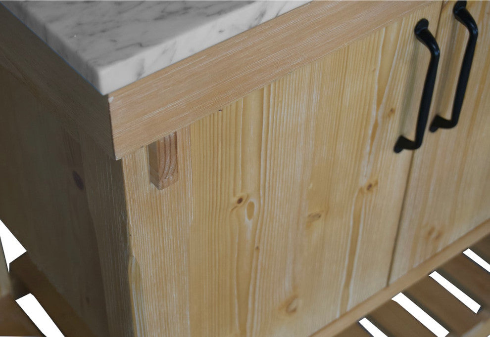 Birmingham Bathroom Vanity, Drift Wood, 72", Carrara Marble, Double Sink