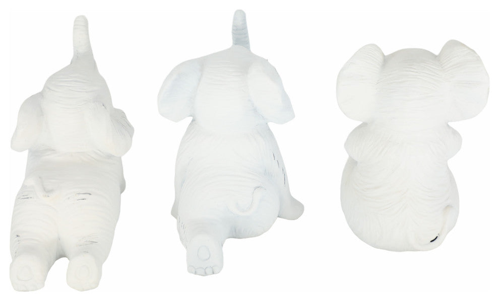 Resin, Set of 3 6" Stone Look Yoga Elephant, White