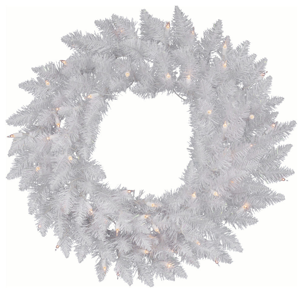 Vickerman Sparkle White Spruce Wreath, 30", Clear Lights