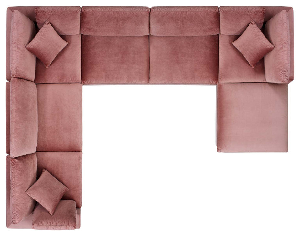 Down Filled Overstuffed Performance Velvet 7Piece Sectional Sofa-Dusty Rose