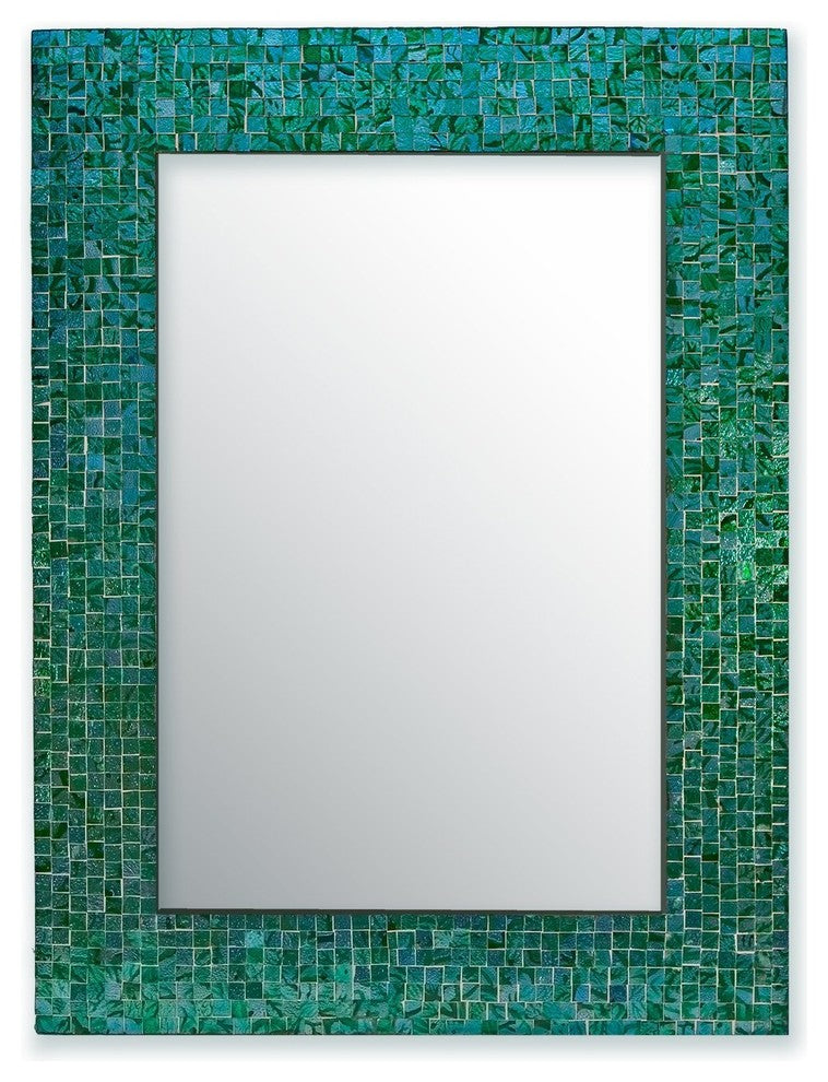 DecorShore 24"x18" Mosaic Glass Tile Frame Mirror, Turquoise