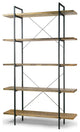 Industrial Bookcase, Metal Frame With Paulownia Wooden Shelves & X-Back Support