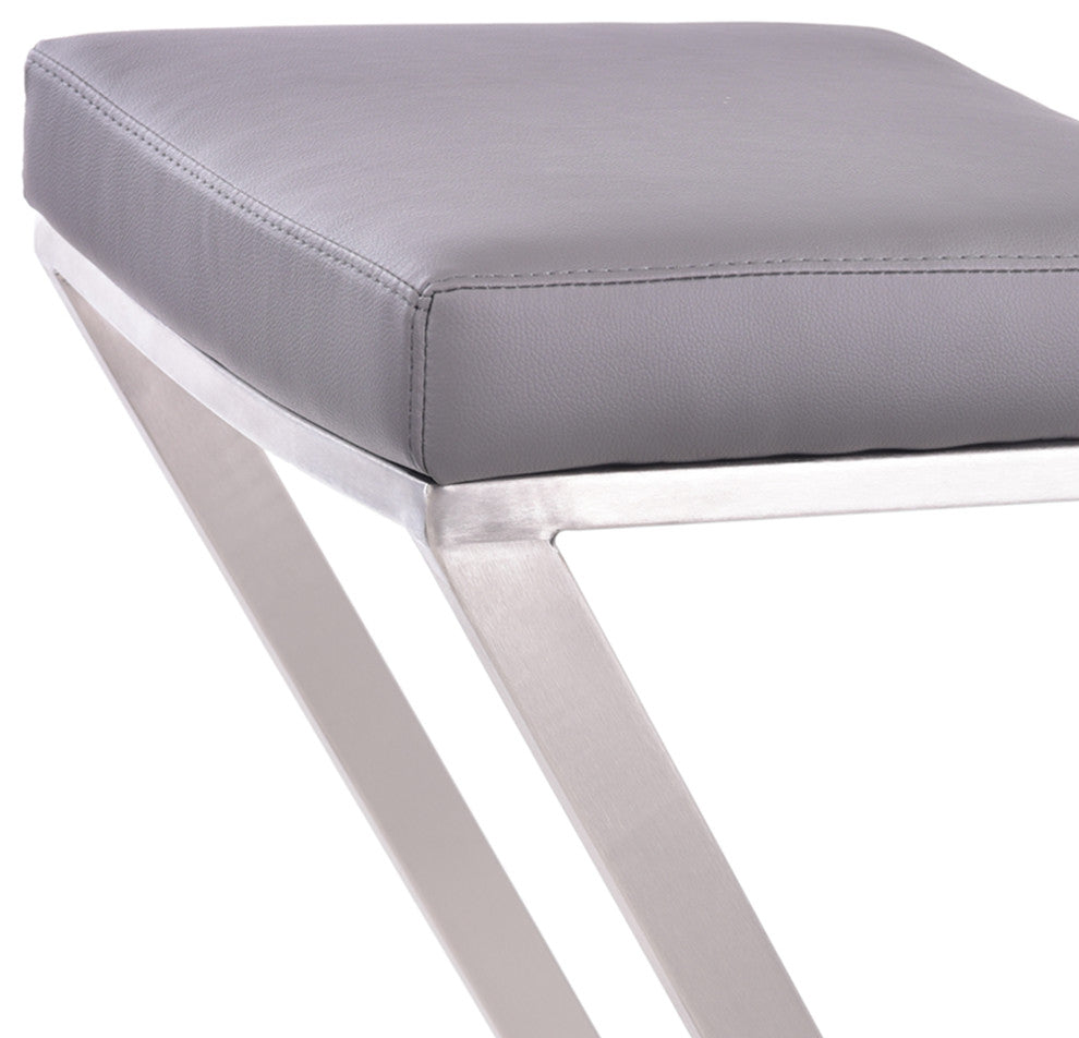Olan 26" Backless Counterstool, Brushed Stainless Steel With Gray Faux Leather