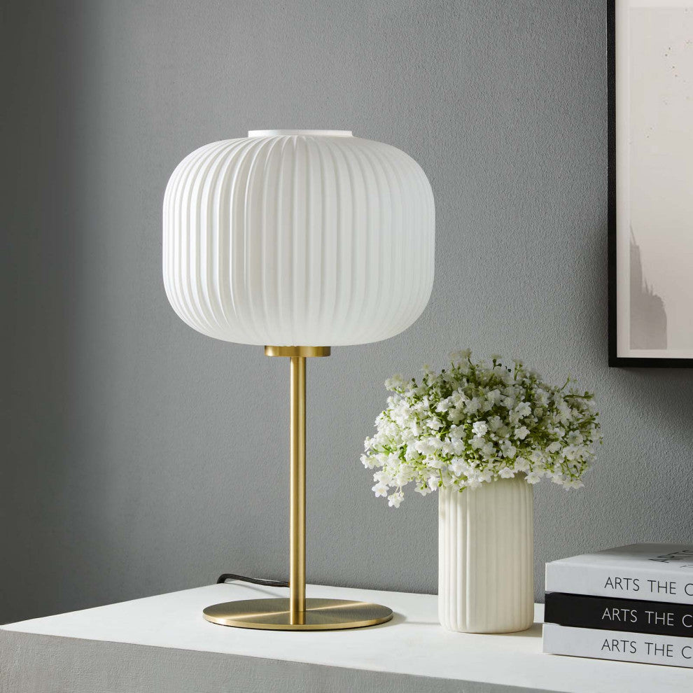 Reprise Glass Sphere Glass and Metal Table Lamp, White Satin Brass
