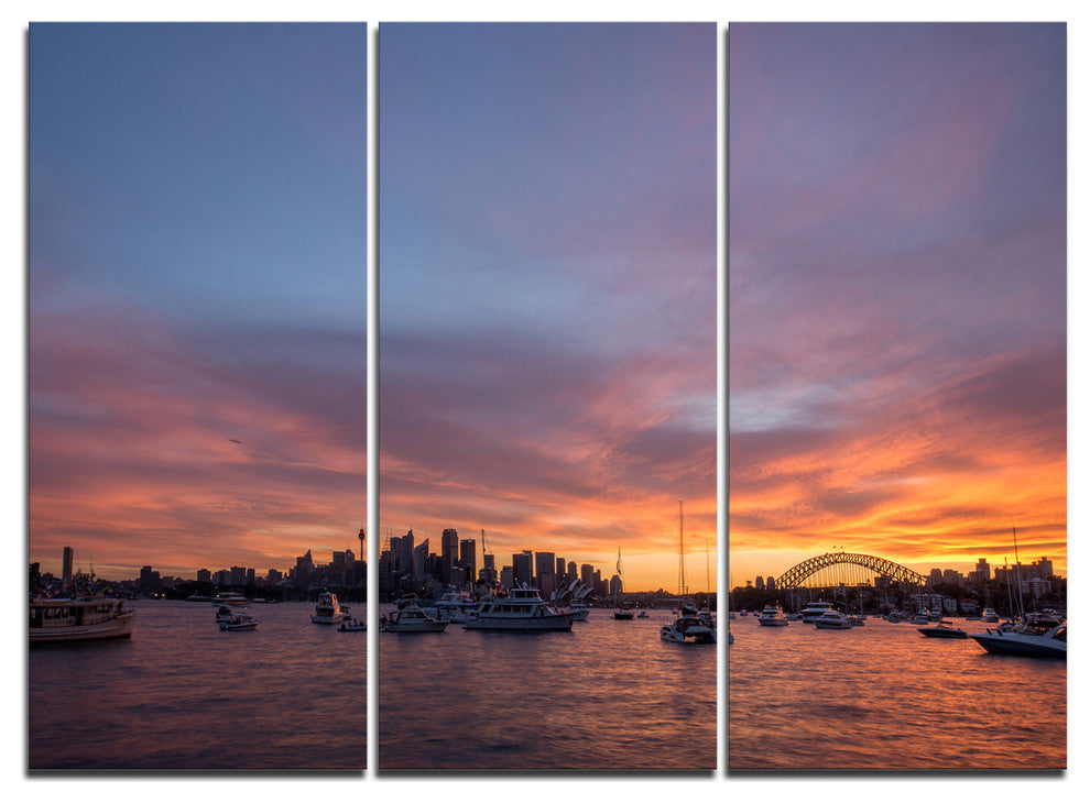 "Ferry in Sydney Harbor at Sunset" Metal Wall Art, 3 Panels, 36"x28"