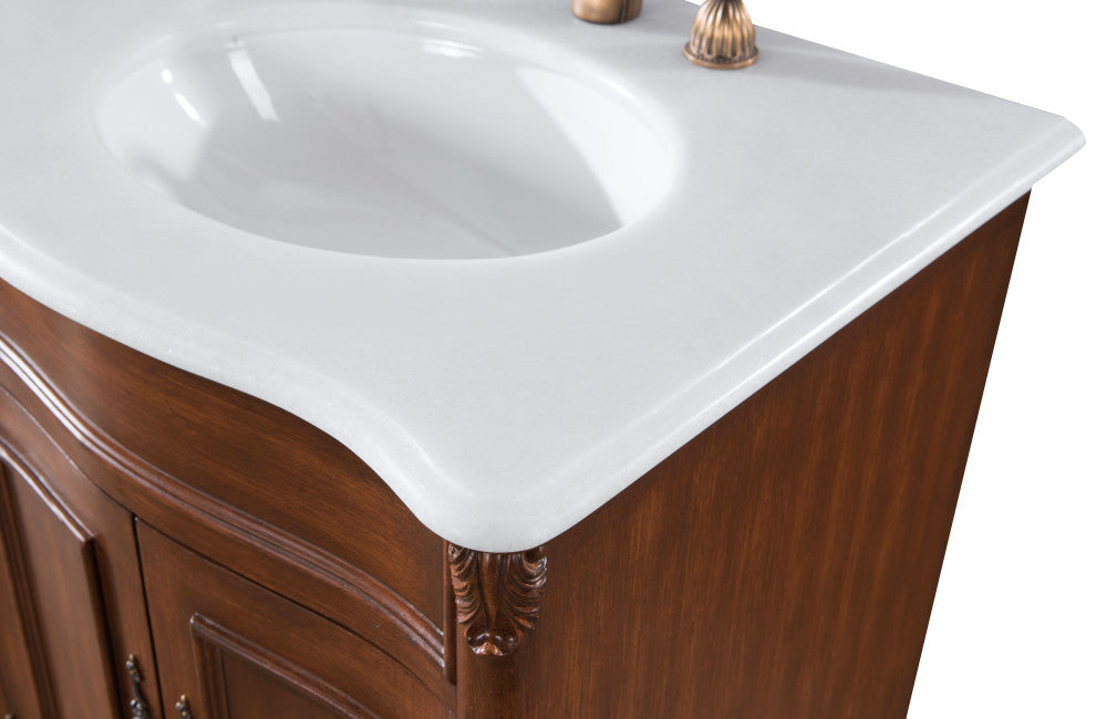 48" Single Bathroom Vanity, Teak Color With ivory white engineered marble, 60