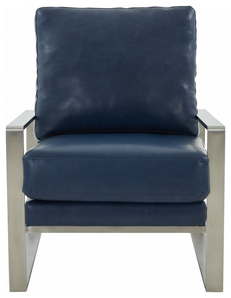 LeisureMod Jefferson 3-Piece Set With Coffee Table and 2 Arm Chairs, Navy Blue