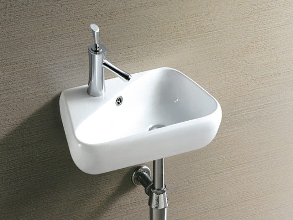 Elanti Collection Left-Facing Porcelain Wall-Mounted Triangular Sink, Right-Faci