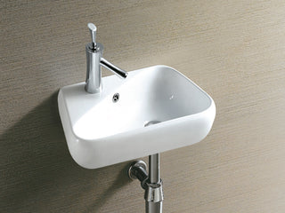Elanti Collection Left-Facing Porcelain Wall-Mounted Triangular Sink, Right-Faci