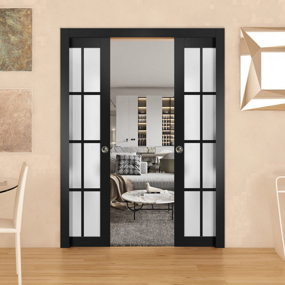 Sliding Interior Double Pocket Doors Frosted Glass |Felicia 3312 Black 84x80