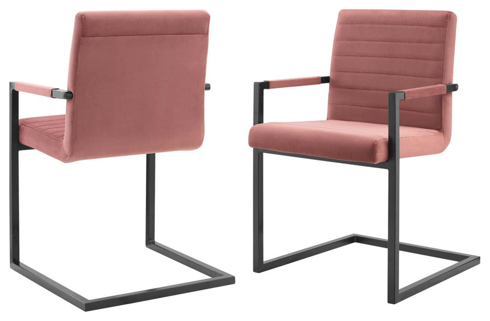 Side Dining Chair, Set of 2, Velvet, Pink, Modern, Bistro Restaurant Hospitality