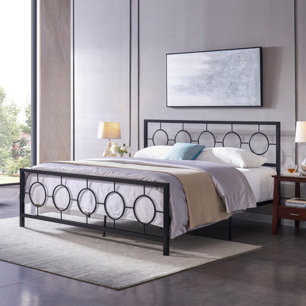 Aldrin Modern Iron Bed Frame, Flat Black
