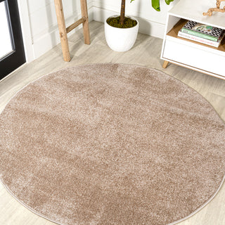 Haze Solid Low-Pile Runner Rug, Beige, 5' Round