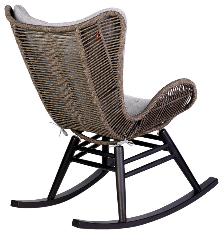 Fanny Outdoor Patio Rocking Chair, Dark Eucalyptus Wood And Truffle Rope, Dark Eucalyptus