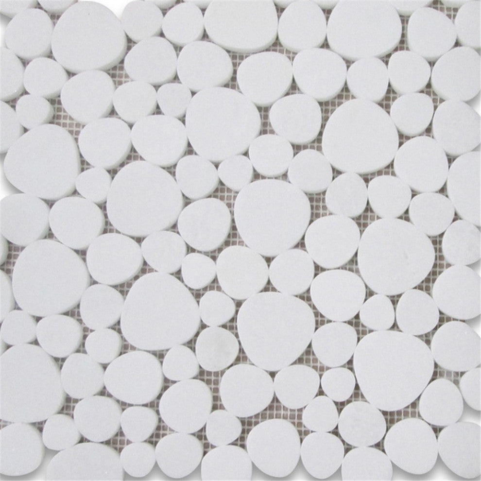 Thassos White Marble Heart Bubble Mosaic Tile Honed, 1 sheet