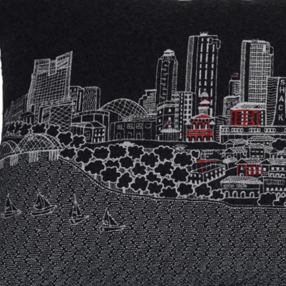 25" Black Fort Worth Nighttime Skyline Lumbar Decorative Pillow