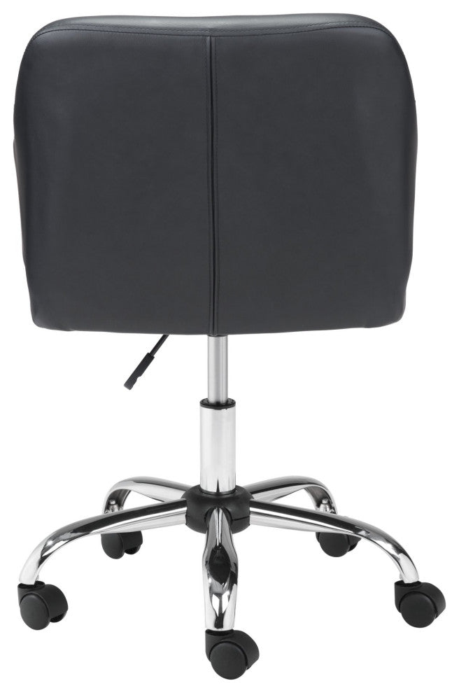 Office Chair, Faux Vinyl Leather, Steel, Black, Chrome, Mid Century Business