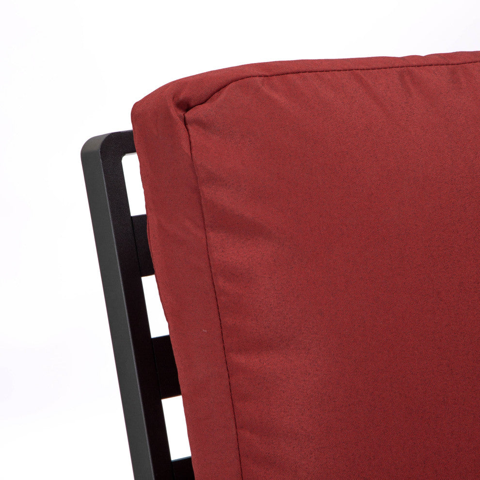 Leisuremod Walbrooke Patio Loveseat With Black Aluminum Frame, Red