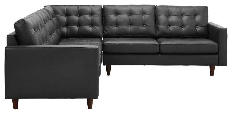Modern Black Empress 3 Piece Bonded Leather Sectional Sofa Set