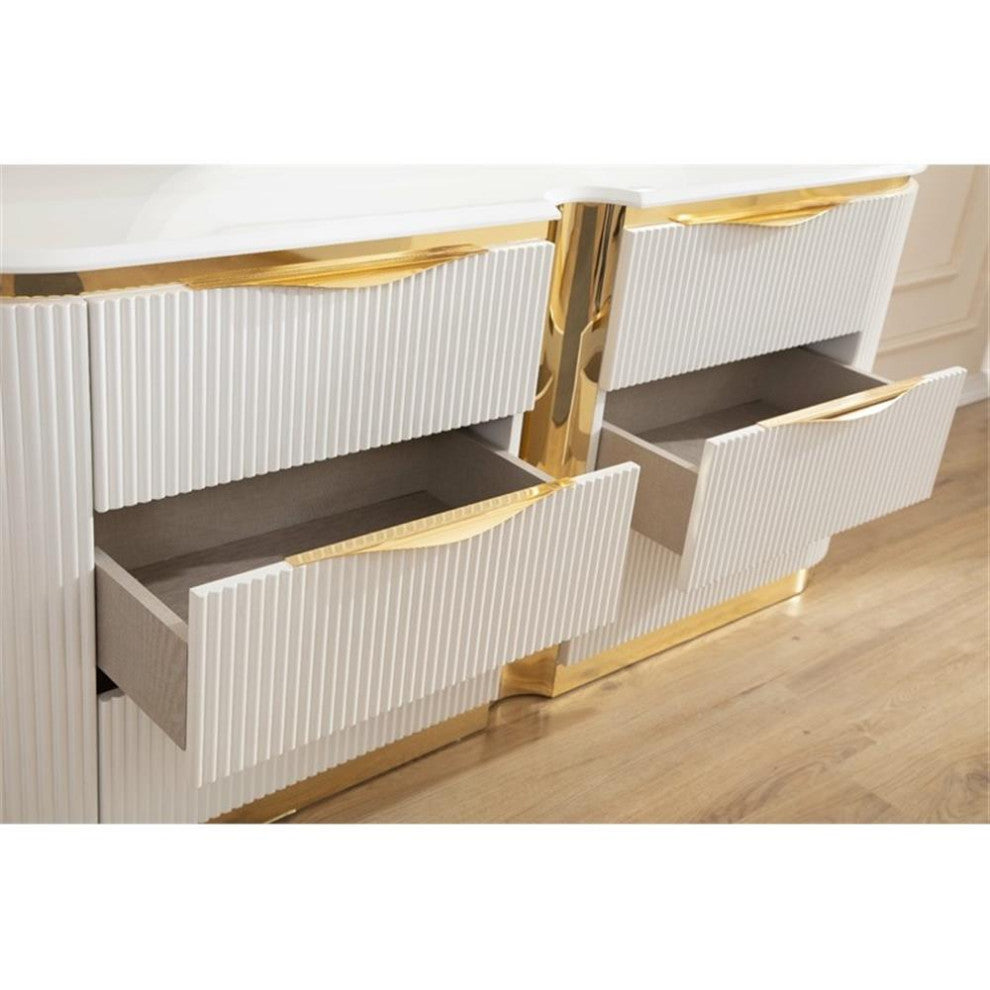 Laura Gold Detailed Modern Style Dresser made with Wood in White