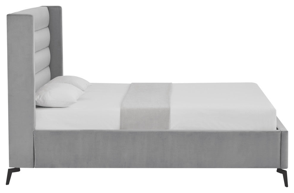Inspired Home Alessio Bed, Upholstered, Light Gray Velvet Full