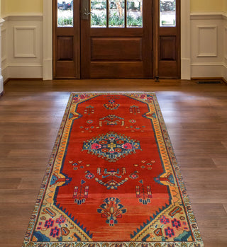Fine Vintage Distressed Charmain Red/Beige Runner, 3'8x7'11
