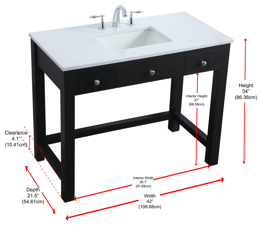 42" ADA Compliant Bathroom Vanity, Black