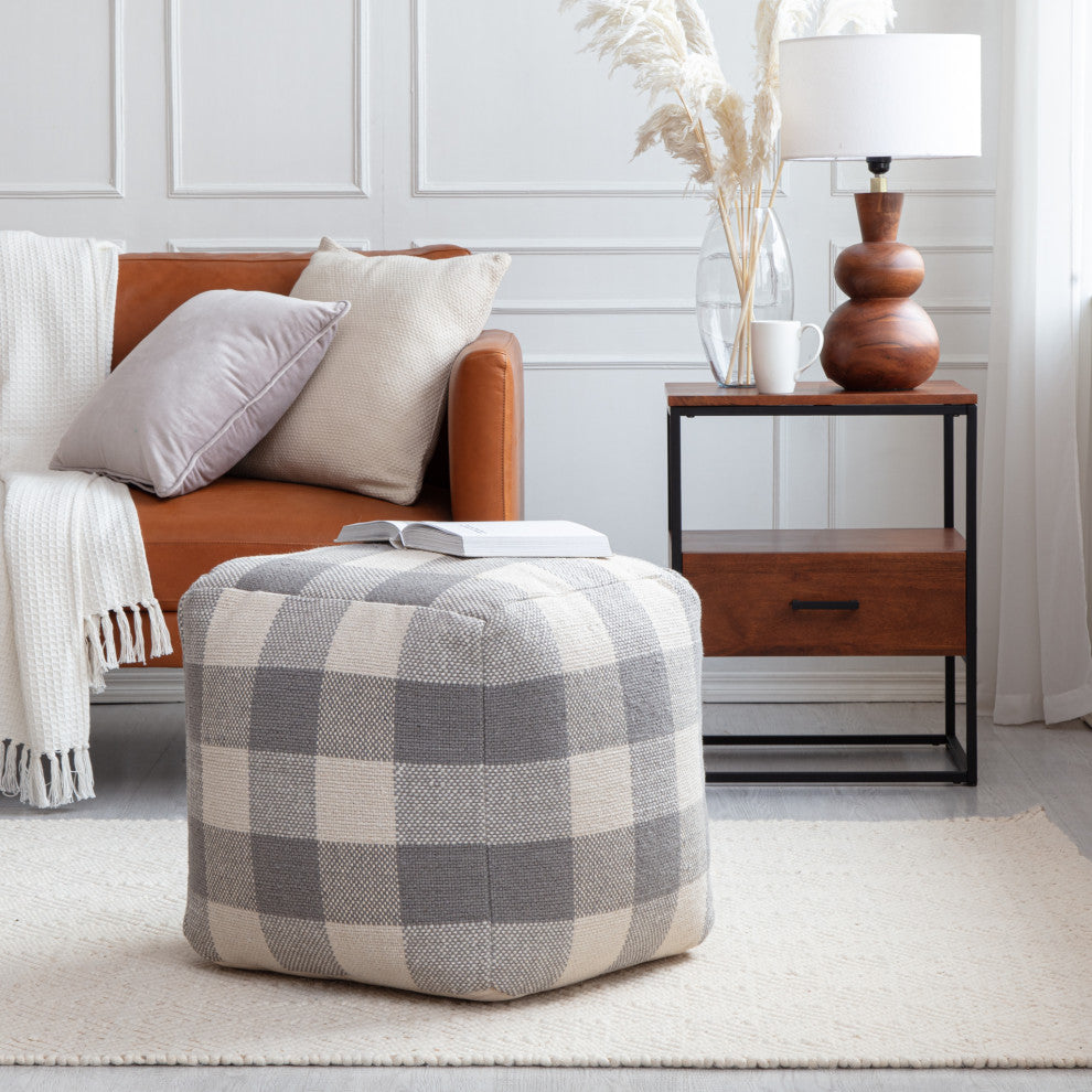 Cloudy Sky 20" x 20" x 20" Ivory and Gray Pouf