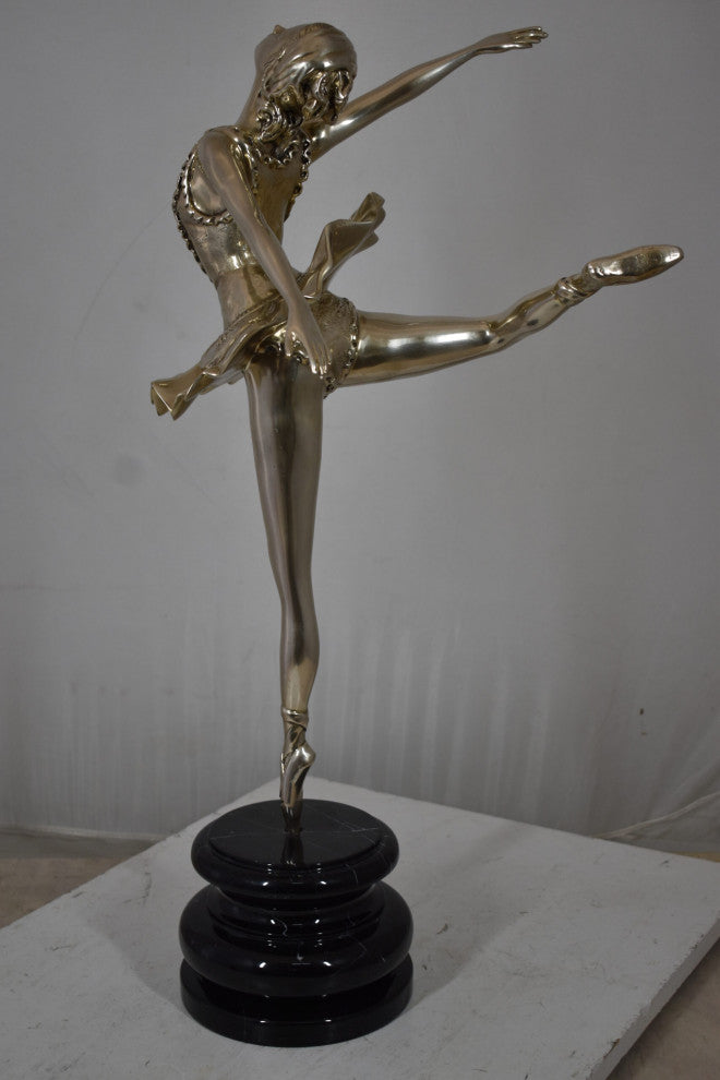 Ballerina Bronze Statue, Silver Finish Size: 14" x 15" x 28"H