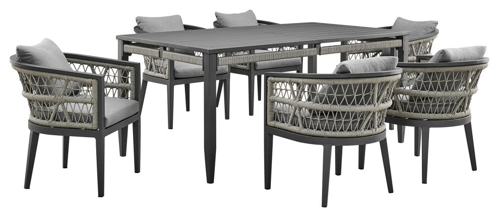 Zella Outdoor Patio 7-Piece Dining Set, Aluminum Light Gray Rope/Cushions