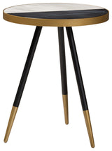 Lauro Modern Round Glossy Marble Metal End Table with Two-Tone Black Gold Legs