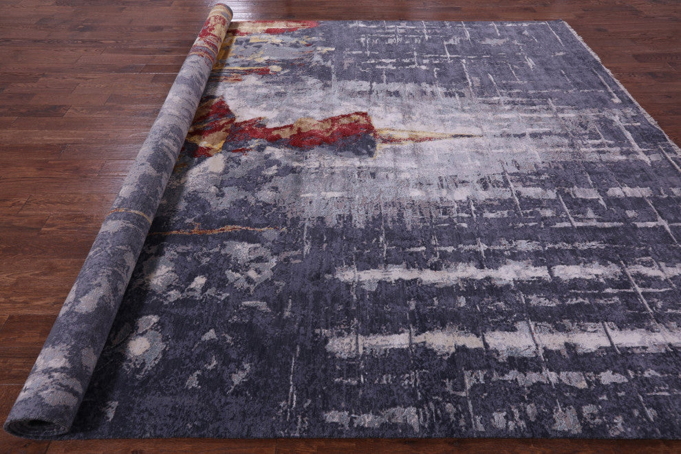 9' 11" X 13' 10" Handmade Wool & Silk Woman Under The Rain Rug - Q13156
