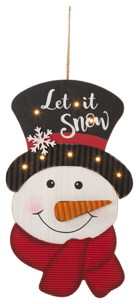 19"H Lighted 3D Wooden Metal Snowman Wall Decor