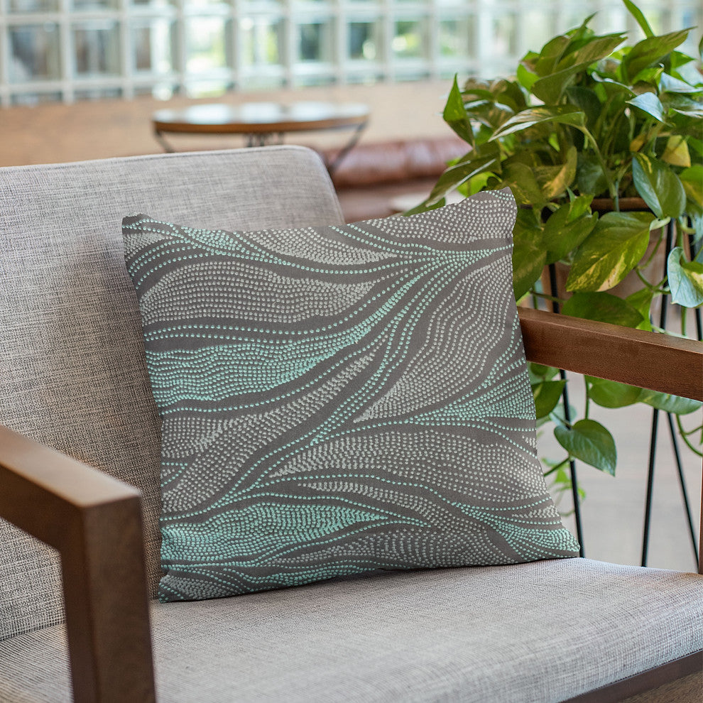 Plutus Blue Leafs Floral Luxury Throw Pillow, 16"x16"