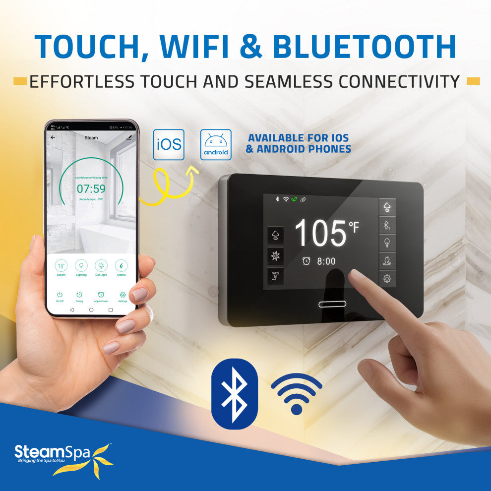 Black Series Wifi/Bluetooth 7.5kW QuickStart Steam Bath Set, Polished Chrome
