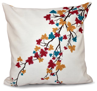 Maple Hues Flower Print Pillow, Teal, 18"x18"