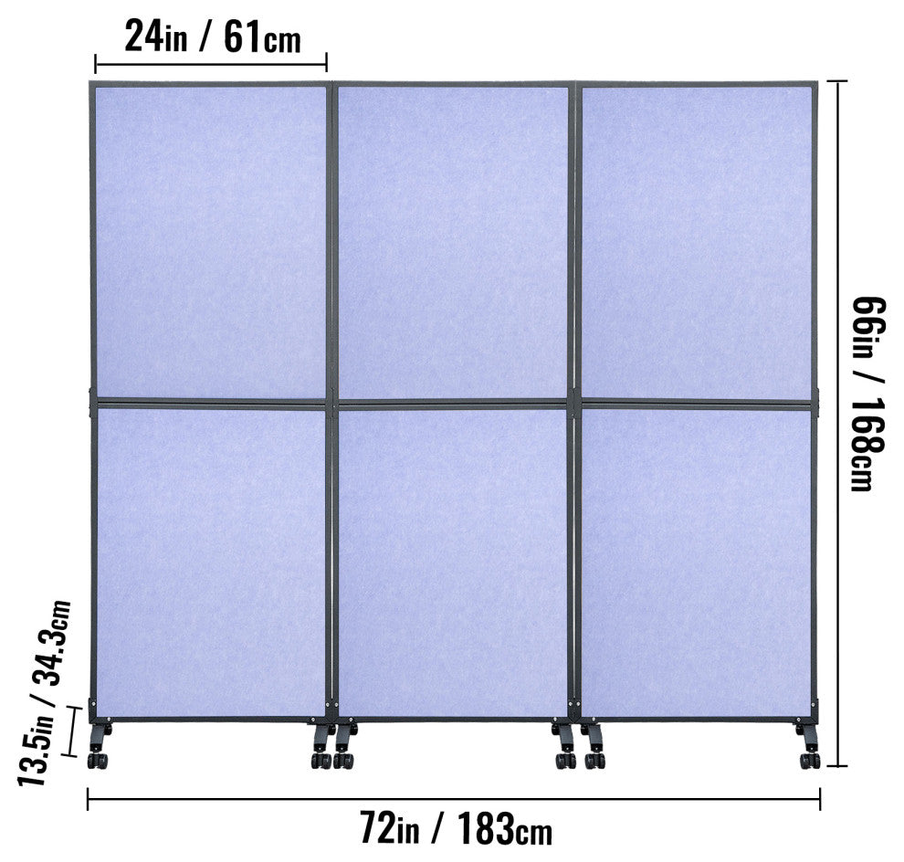 Acoustic Room Divider 72"x66" Office Partition 3 Panels, Blue