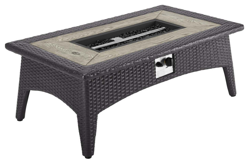 Modern Outdoor Sofa, Chair and Coffee Table Fire Pit Set, Fabric Rattan, Blue