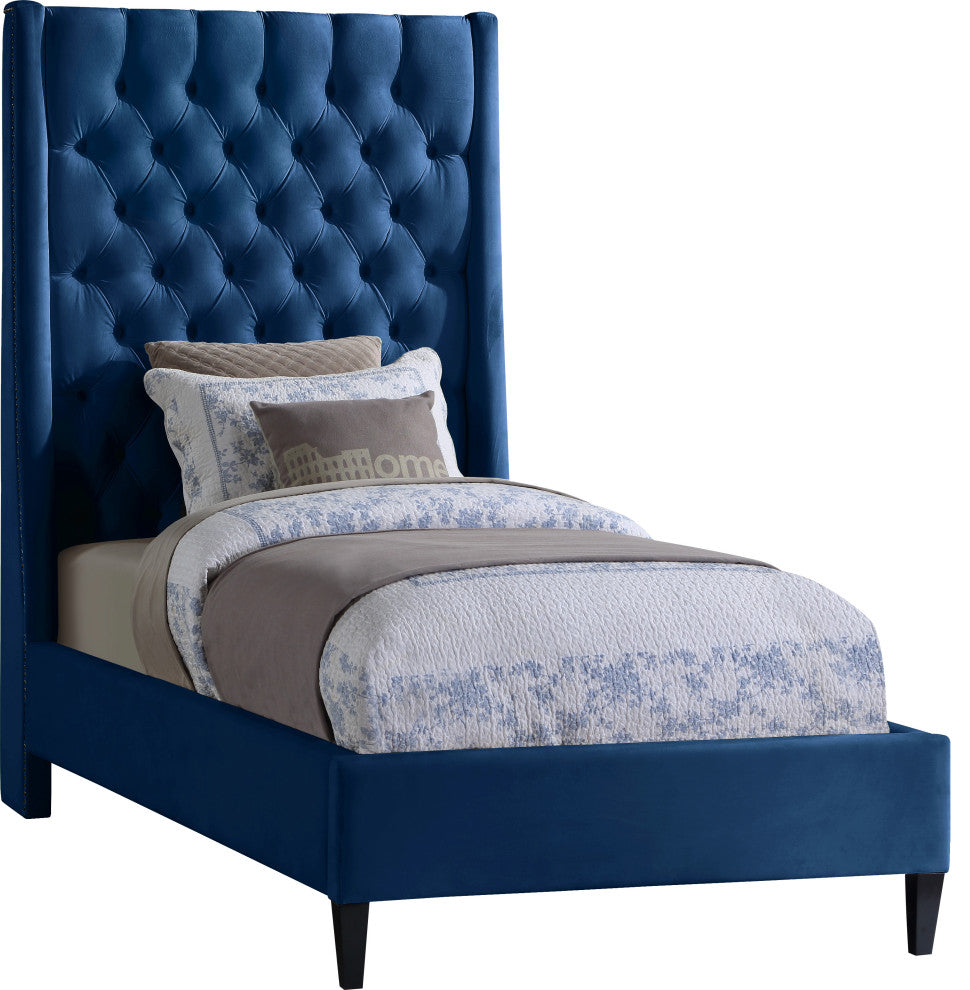 Fritz Velvet Upholstered Bed, Navy, Twin
